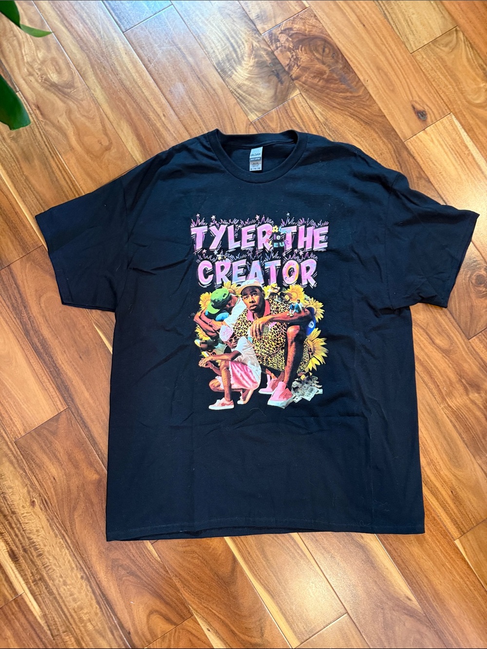 Gildan Black Tyler The Creator Graphic Tee with Pink Yellow Accents